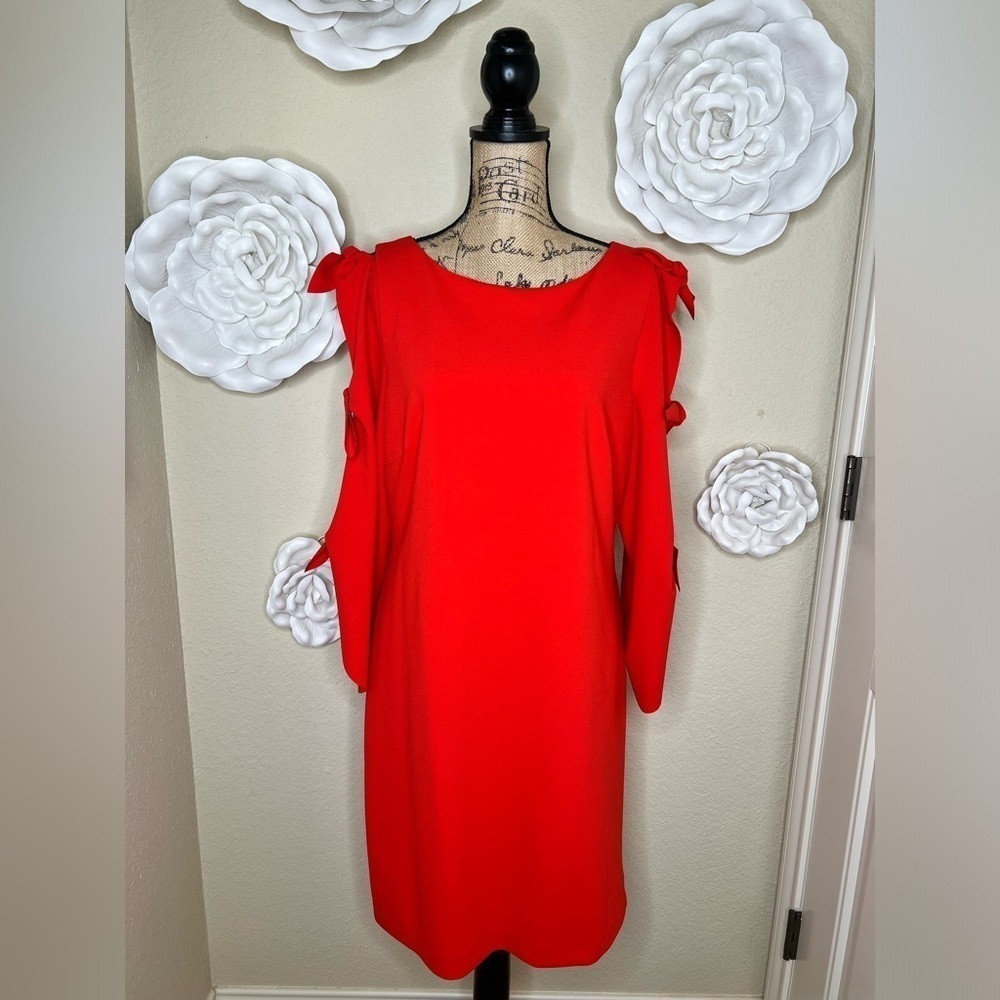 Vince Camuto Tie Sleeve Red/Orange Sydney Shift Dress Size Large